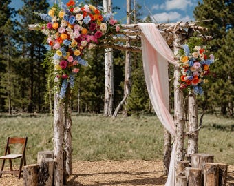 Vibrant Wildflower Wedding Arch Flower Swag Bright Colorful Meadow Floral Arrangement
