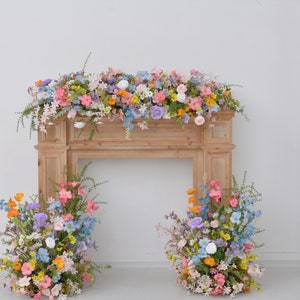 Pastel Wildflower Mantel & Floor Arrangement: Soft Pink, Peach, Lavender Decor