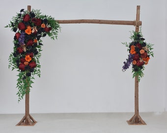 Artificial Floral Arrangements with Autumnal Hues in the Shade of Burgundy, Black, and Orange