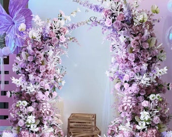 Wedding Flower Arrangement in Purple and white for Horn Arch