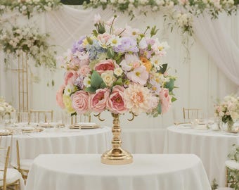 Pastel Garden Wedding Centerpiece – Elegant Tabletop Floral Arrangement for Reception Decor