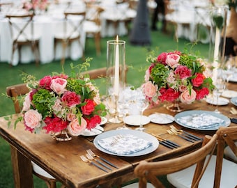 Vibrant Pink Wedding Centerpiece, Colorful Rose & Hydrangea Table Arrangement, Bold Summer Garden Faux Table Flowers for Events