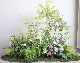 Enchanted Garden Greenery Arrangements with Bursts of Colorful Flowers for Weddings Parties