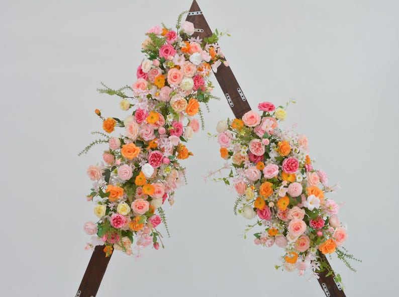 Wedding Arch Flowers in Hot Pink, Pink, and Orange for Wedding Ceremony
