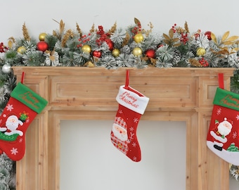 9FT Festive Christmas Garland with Gold, Red, and Green Decorations Holiday Mantel Garland for Fireplace or Doorway