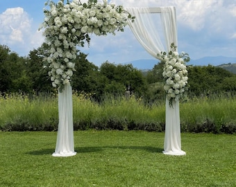Wedding Arch Swag, Ceremony Backdrop Flowers, Wedding Arbor Floral Decor, White Rose & Eucalyptus Greenery