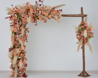 Fall Wedding Arch Arrangement with Pampas OrangeTerracotta Wedding Arbor Flowers