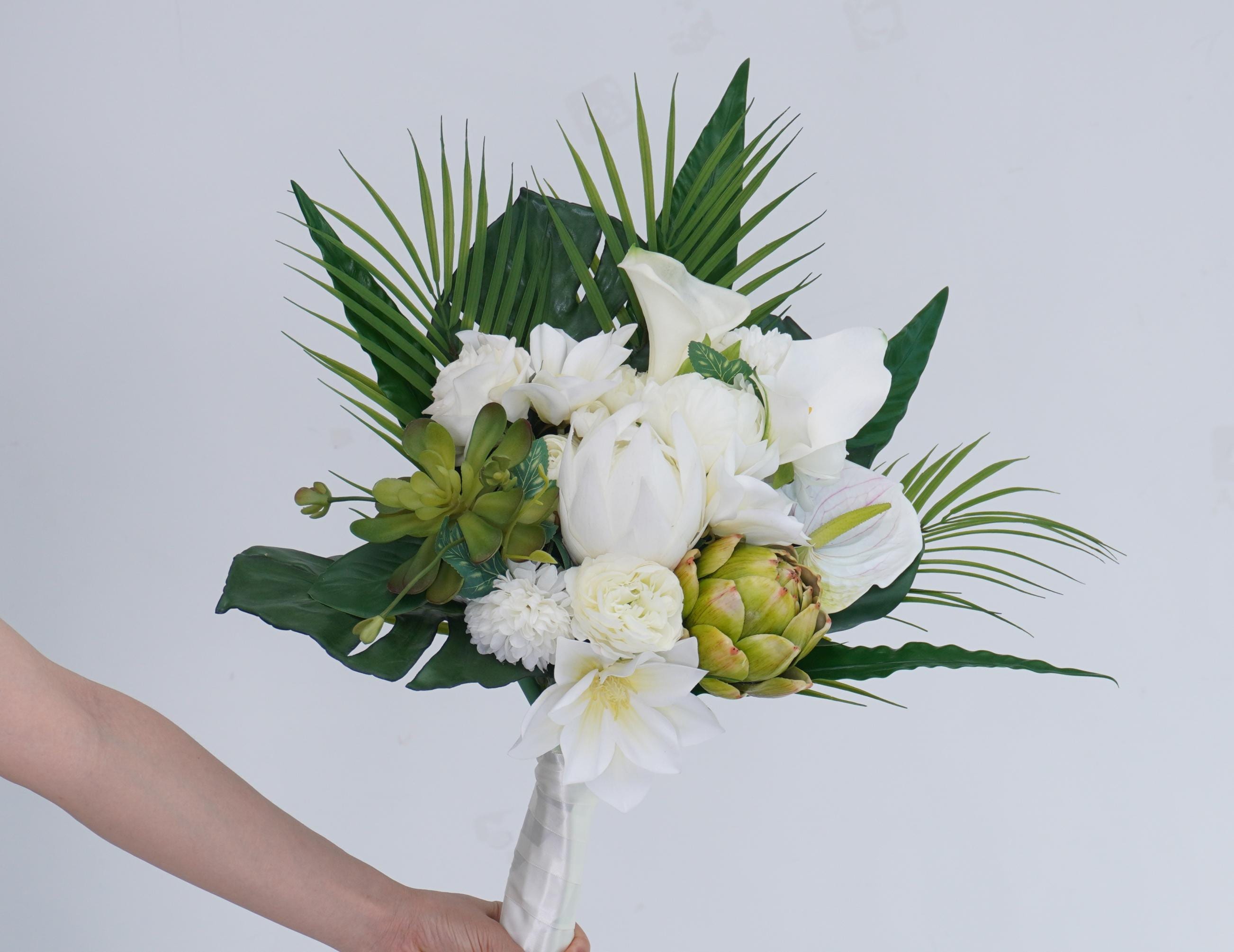 White Tropical Wedding Bouquet Greenery and Ivory Bridal Flowers - Etsy New  Zealand, image size:2605x2010