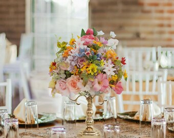 Pastel Table Arrangement with Elegant Champagne Stand for Event & Dining Table Display