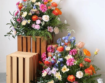 Wedding Arbor Arrangements with Artificial Flowers in Orange, Blue,  Champagne, and Dark Pink
