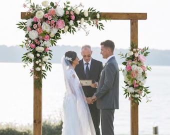 Blush Pink White Wedding Arch Flowers: Rose Arbor Swag Set, Garden Ceremony Backdrop