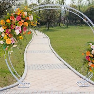 Vibrant Sunset Wedding Arch Flowers: Artificial Rose & Dahlia Garland