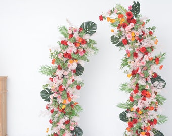 Horn-Shaped Wedding Floral Swags in Pink, Red, Orange