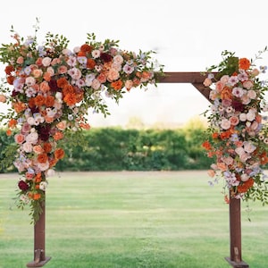 Wedding Arch Corner Flowers – Silk Floral Arrangement Set for Ceremony Backdrop and Arbor Decoration Burnt Orange Terracotta and Dusty Blue