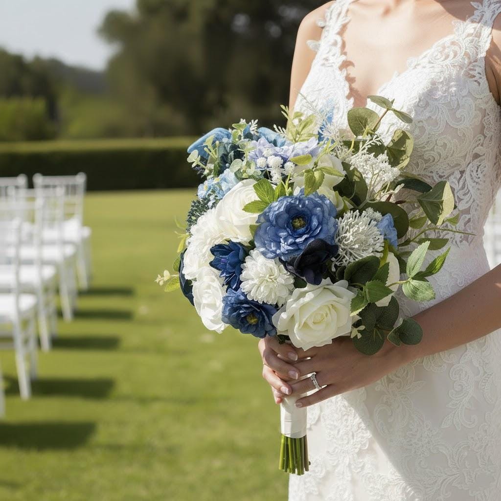 blue dresses for greece White Navy Real Touch Rose Wedding Boutonniere & Wedding Corsage with –  Songs from the Garden main image 0