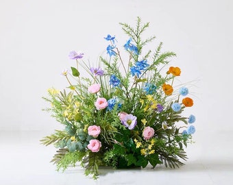 Enchanted Garden Greenery Arrangements with Bursts of Colorful Flowers