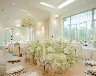 White Silk Floral Wedding Centerpiece: Roses & Hydrangeas