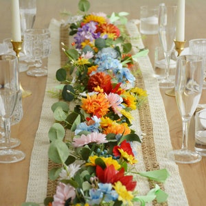 Eucalyptus Garland with Colorful Flowers Summer Garland for Table Runner  Wedding Table Garland