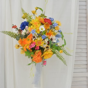 Wedding Bridal Bouquet with Wildflowers in Shades of Orange and Yellow