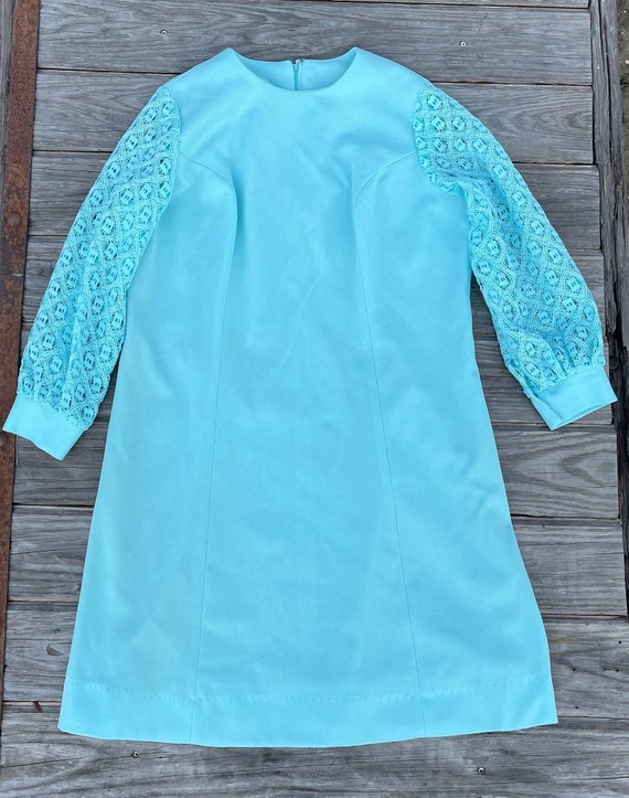 Vintage Polyester 1960s J.C. Penny’s, blue, teal,… - image 1