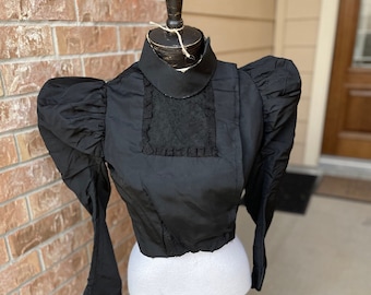 Vintage  Victorian, 1890s, Black Mourning, Silk  Blouse