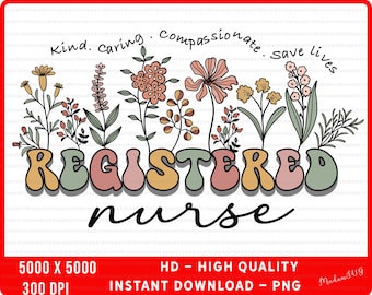 PNG: Infermiera registrata png, Sublimazione RN, Infermiera registrata fiori png, Infermiera floreale png, Infermiera fiori tshirt - Download digitale istantaneo