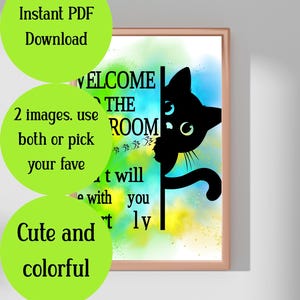 Funny Cat Bathroom Wall Art Printable Cat Lover Decor PDF Digital Download “A Cat Will Be With You Shortly” Bathroom Sign