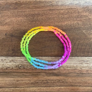 Tiny Matte Neon Ombre Seed Bead Stretch Bracelets