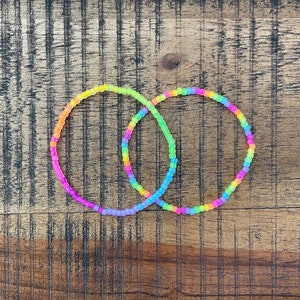 Tiny Matte Neon Ombre & Rainbow Seed Bead Stretch Bracelets