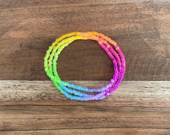 Tiny Matte Neon Ombre Seed Bead Stretch Bracelets