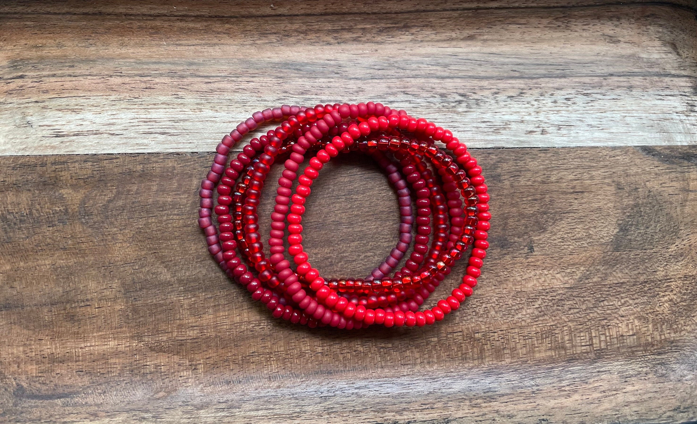 Stackable Red Seed Bead Stretch Bracelet
