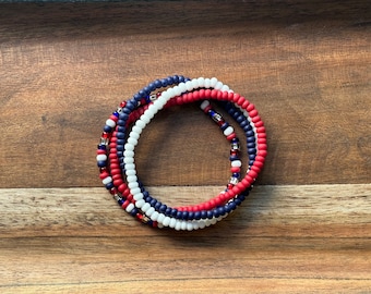 Patriotic Stretch Seed Bead Bracelet Stack