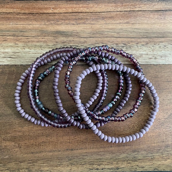 Purple Stretch Bracelets, Stackable, Seed Bead, Gift Jewelry, Custom Made to Order, Boho, Dainty