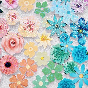Pegatinas de flores de arcoíris en colores pastel brillantes, juego de pegatinas florales sueltas para álbumes de recortes y planificadores, 45 piezas