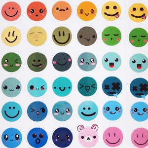 Adesivos de rosto sorridente de arco-íris, folhas de adesivos de rosto sorridente coloridos e fofos para planejadores e diários