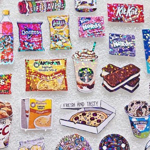 Stickers snacks, sprankelende voedselstickers voor plakboeken en planners, 47-delige set