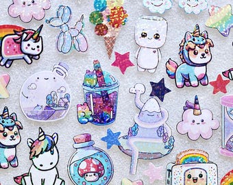 Whimsical Rainbows Stickers, Colorful and Sparkly Sticker Set, 40 Pieces