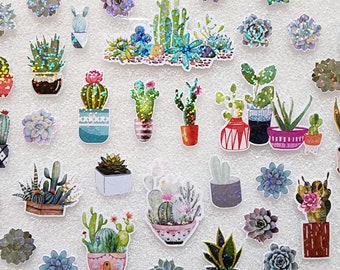 Sparkly Succulent and Cactus Plant Stickers, 40 Piece Set