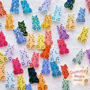 Sparkly Gummy Bears Stickers, Cute and Colorful Candy Stickers for Scrapbooks and Journals, 50 Pieces
