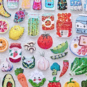 Leuke voedselstickers, sprankelend kawaii-stickerpakket voor receptenboeken en planners, 55 stuks