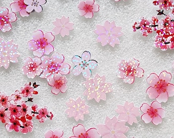 Cherry Blossom Stickers, Sparkly Sakura Flower Stickers for Scrapbooks and Planners, 50 Piece Set