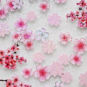 Pegatinas de flores de cerezo, pegatinas de flores de Sakura brillantes para álbumes de recortes y planificadores, juego de 50 piezas