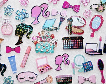 Pegatinas de maquillaje glamuroso: pegatinas brillantes de cosméticos para agendas y diarios (juego de 40 unidades)