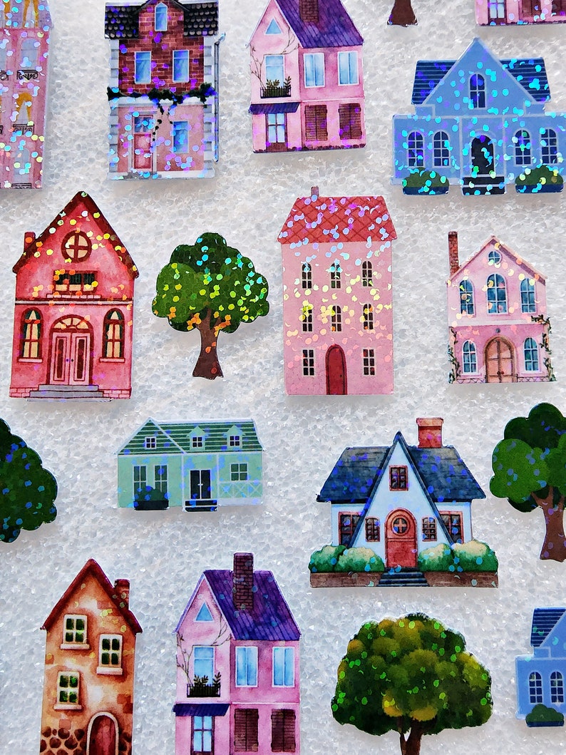 Sparkly House Stickers, Cute Town Sticker Set for Planners and ...