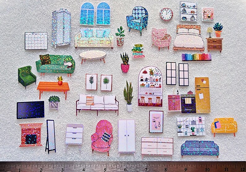 Sofa Sticker Furniture Stickers, Sparkly Decor Sticker Set for Scrapbooks and ...