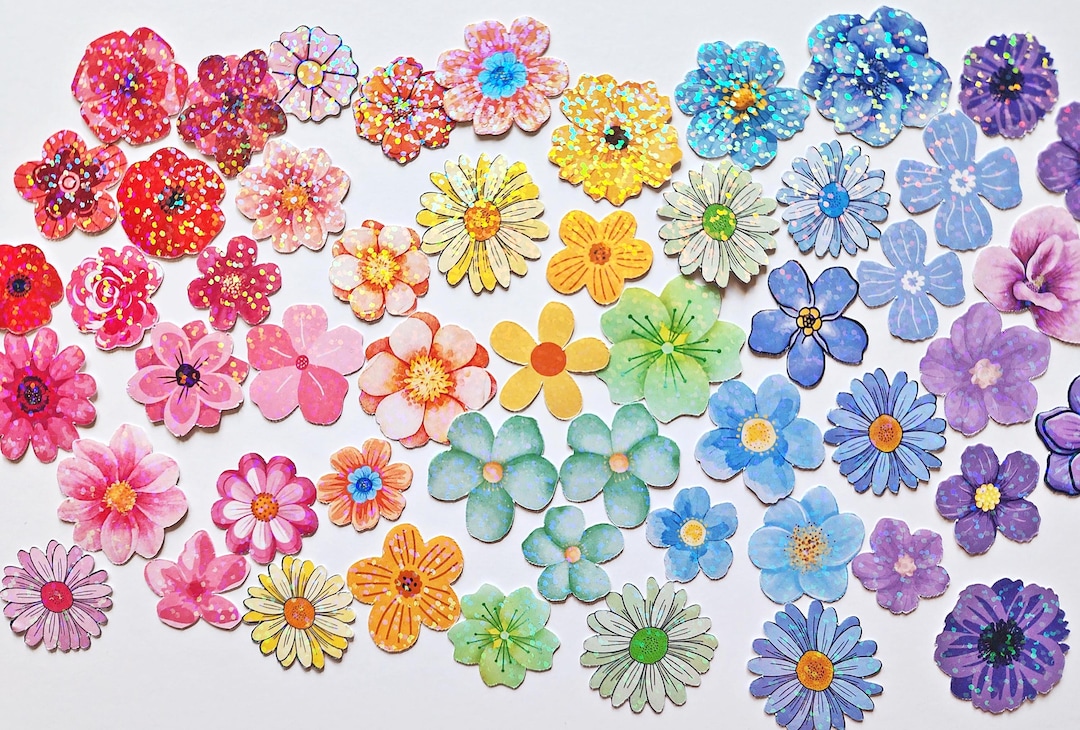 Colorful Flower Stickers, Sparkly Rainbow Floral Sticker Set, 45 Pieces ...