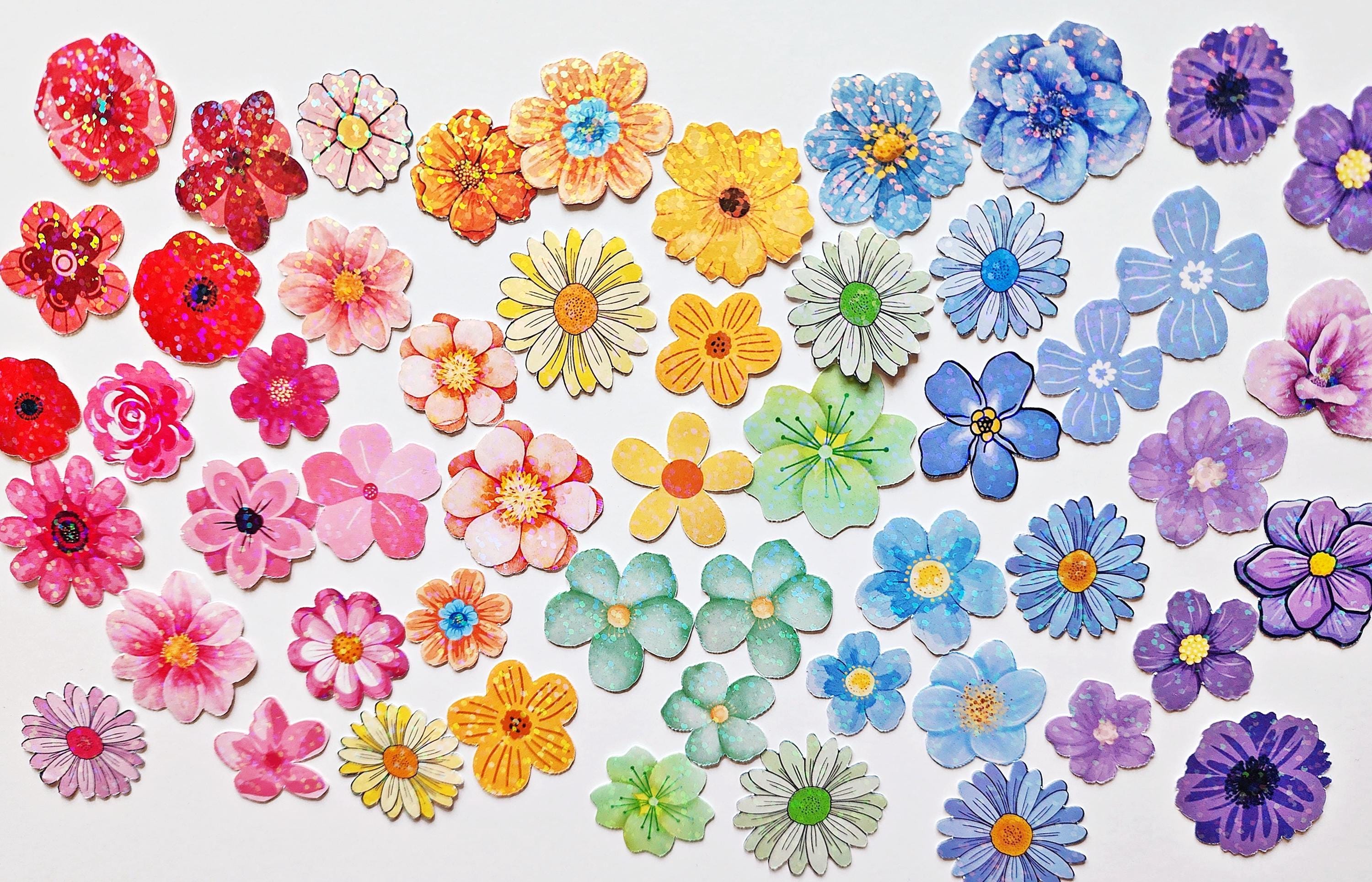 Colorful Flower Stickers, Sparkly Rainbow Floral Sticker Set, 45 Pieces ...