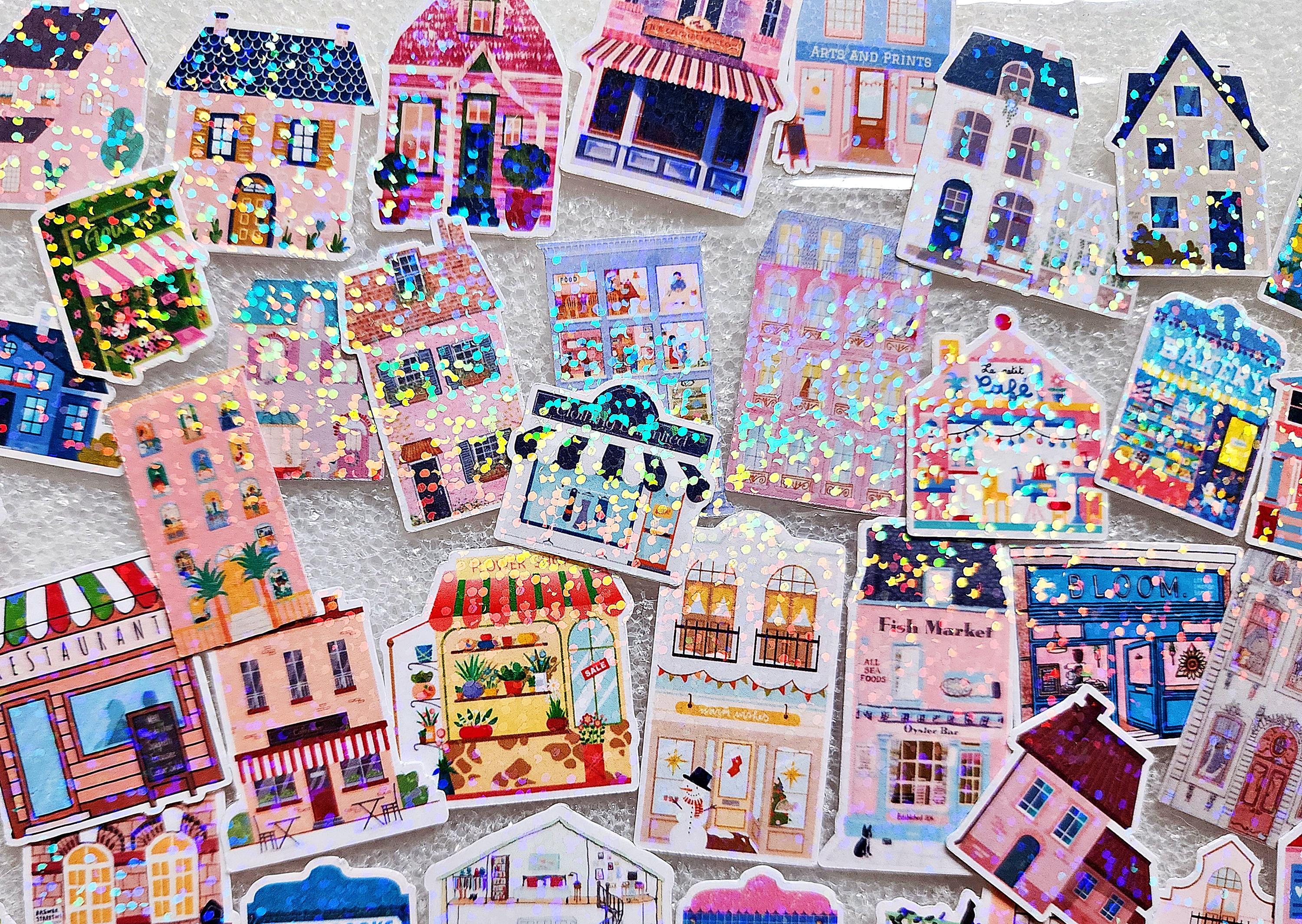 Stackhouse Sticker Mini Stores and House Stickers, Sparkly Town Sticker Pack for Planners ...