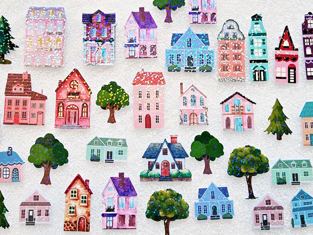 Sticker Sample House Sparkly House Stickers, Cute Town Sticker Set for Planners and ...
