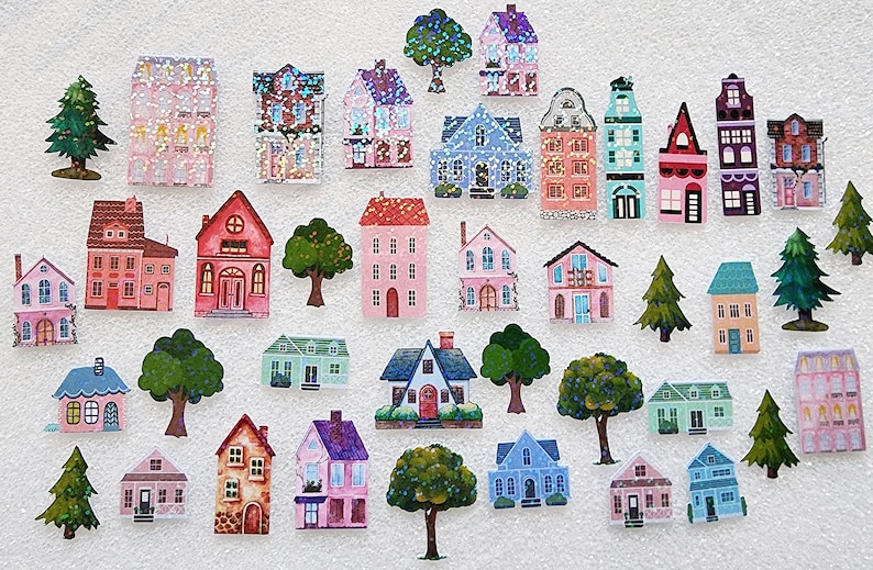 Sticker Sample House Sparkly House Stickers, Cute Town Sticker Set for Planners and ...